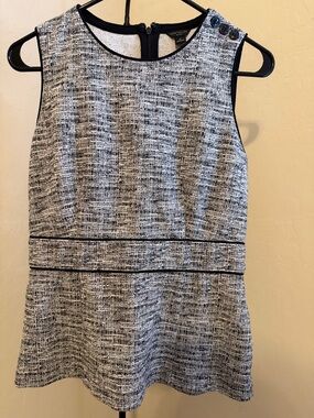 Ann Taylor Black & White Tweed Sleeveless Peplum Top Size SP